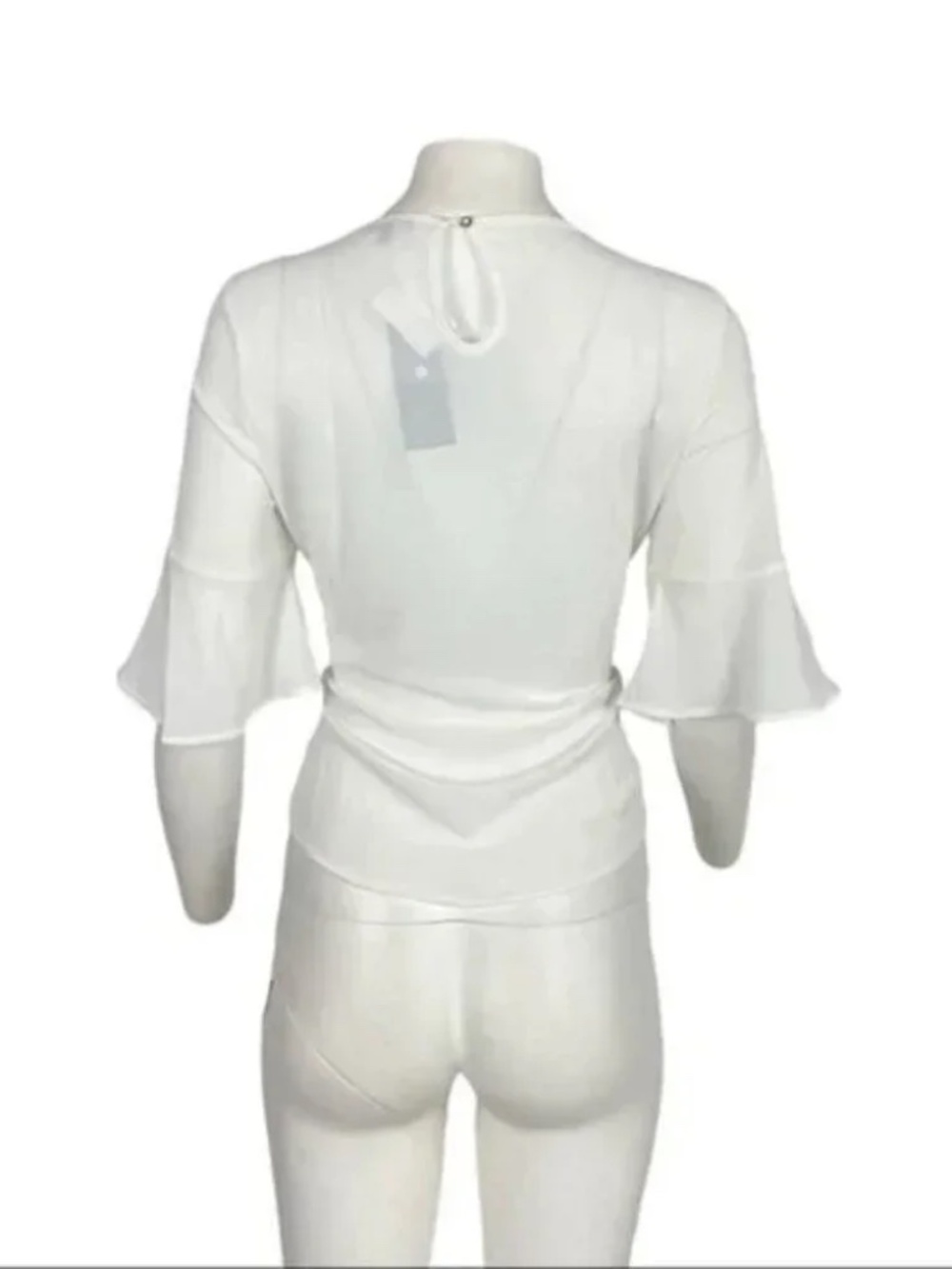 Michel White Bow Neck Bell Sleeve Blouse Small NWT - Picture 4 of 6